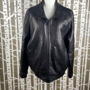 Calvin Klein Black Leather Bomber Jacket L